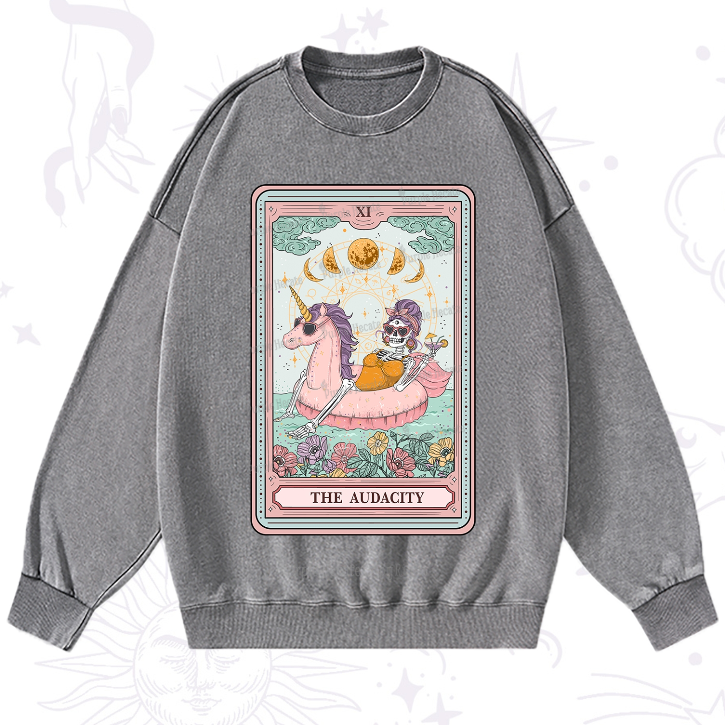Purplehecate The Audacity Skeleton Tarot Card Washed Sweatshirt