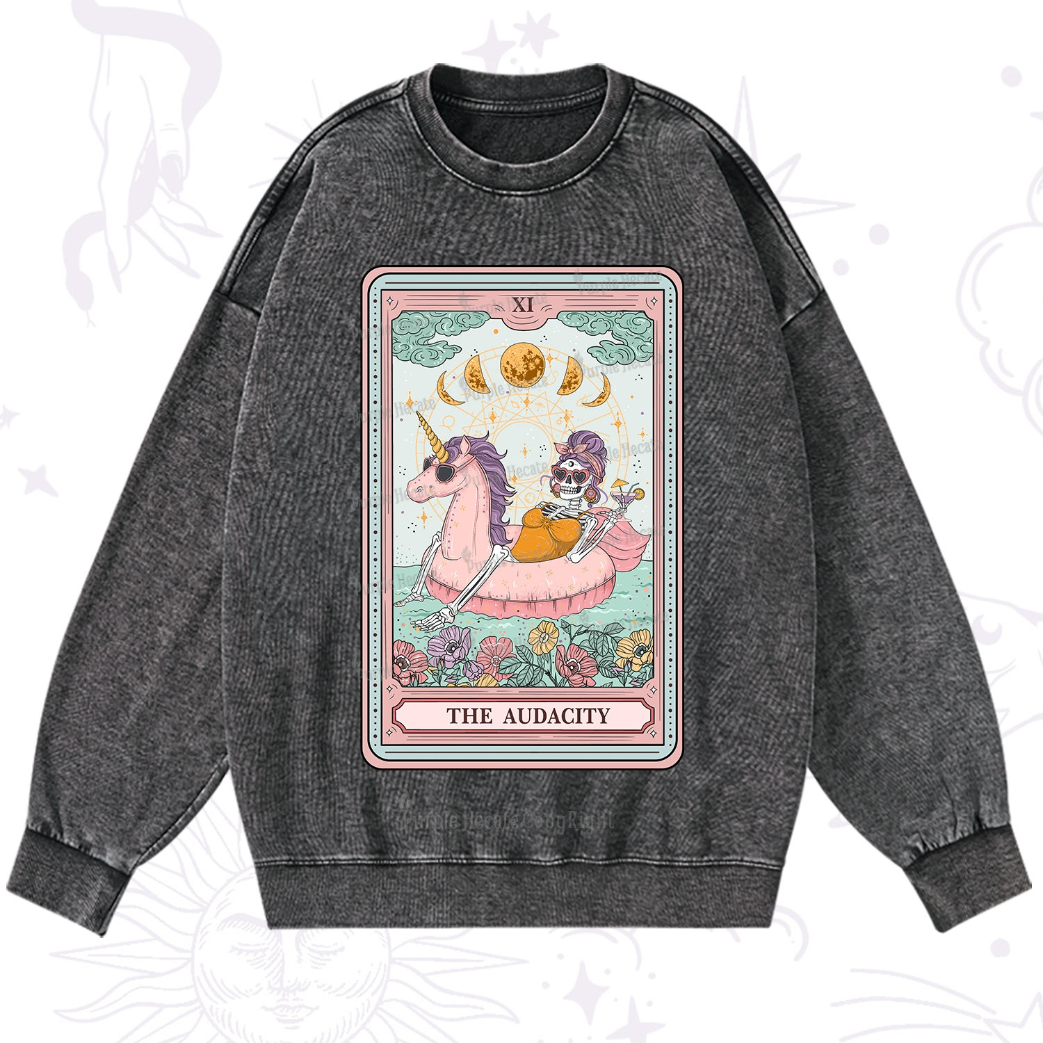 Purplehecate The Audacity Skeleton Tarot Card Washed Sweatshirt