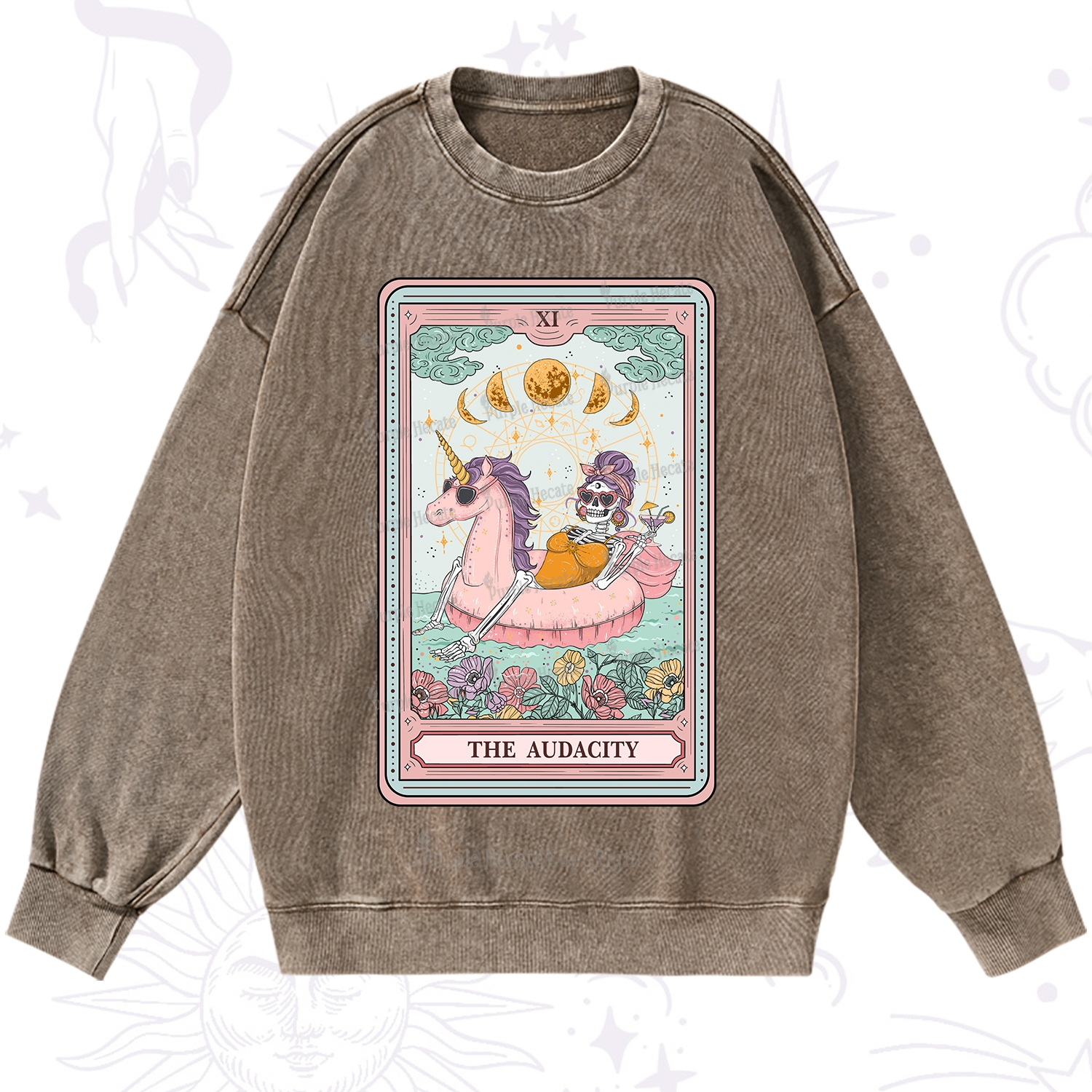 Purplehecate The Audacity Skeleton Tarot Card Washed Sweatshirt
