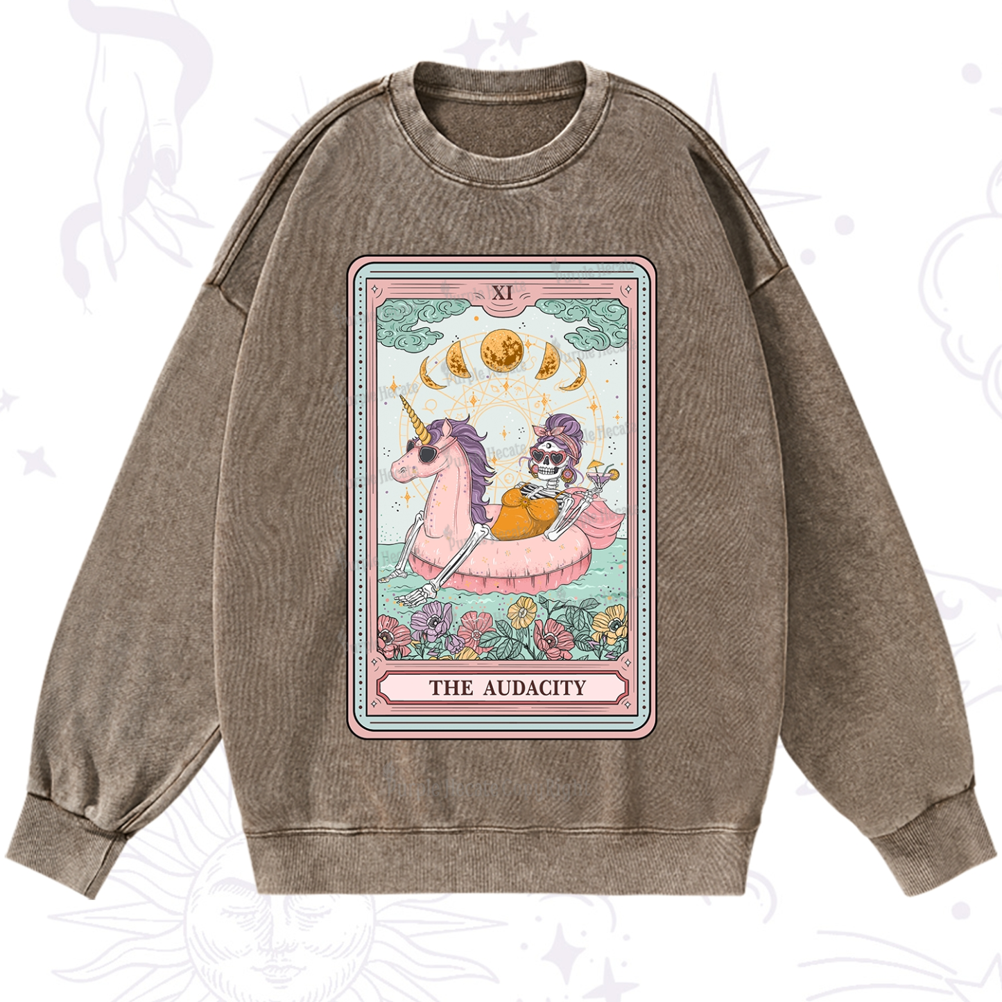 Purplehecate The Audacity Skeleton Tarot Card Washed Sweatshirt