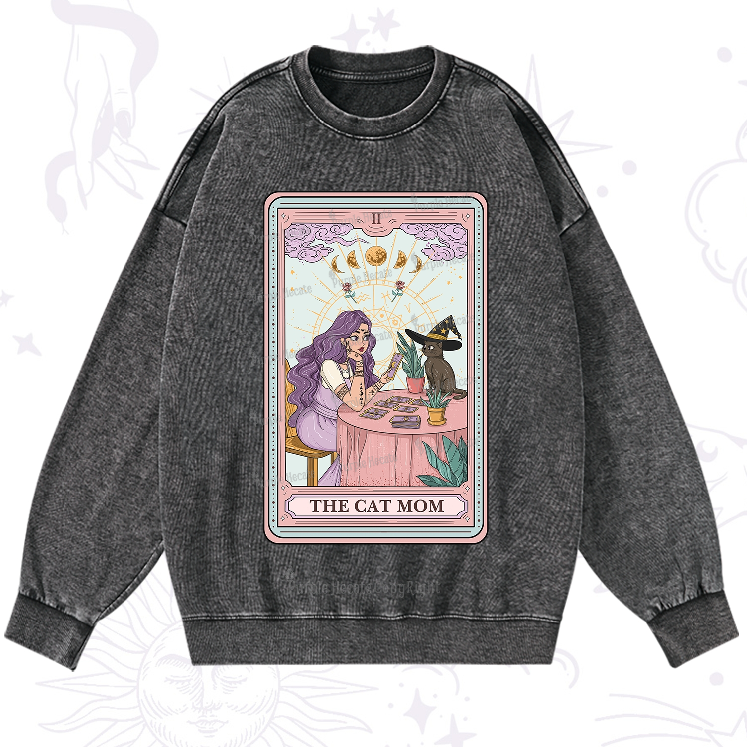Purplehecate The Witchy Cat Mom Tarot Washed Sweatshirt