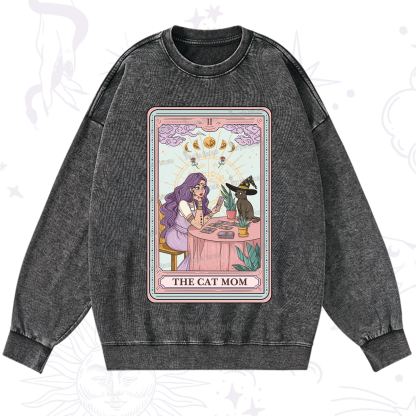 Purplehecate The Witchy Cat Mom Tarot Washed Sweatshirt