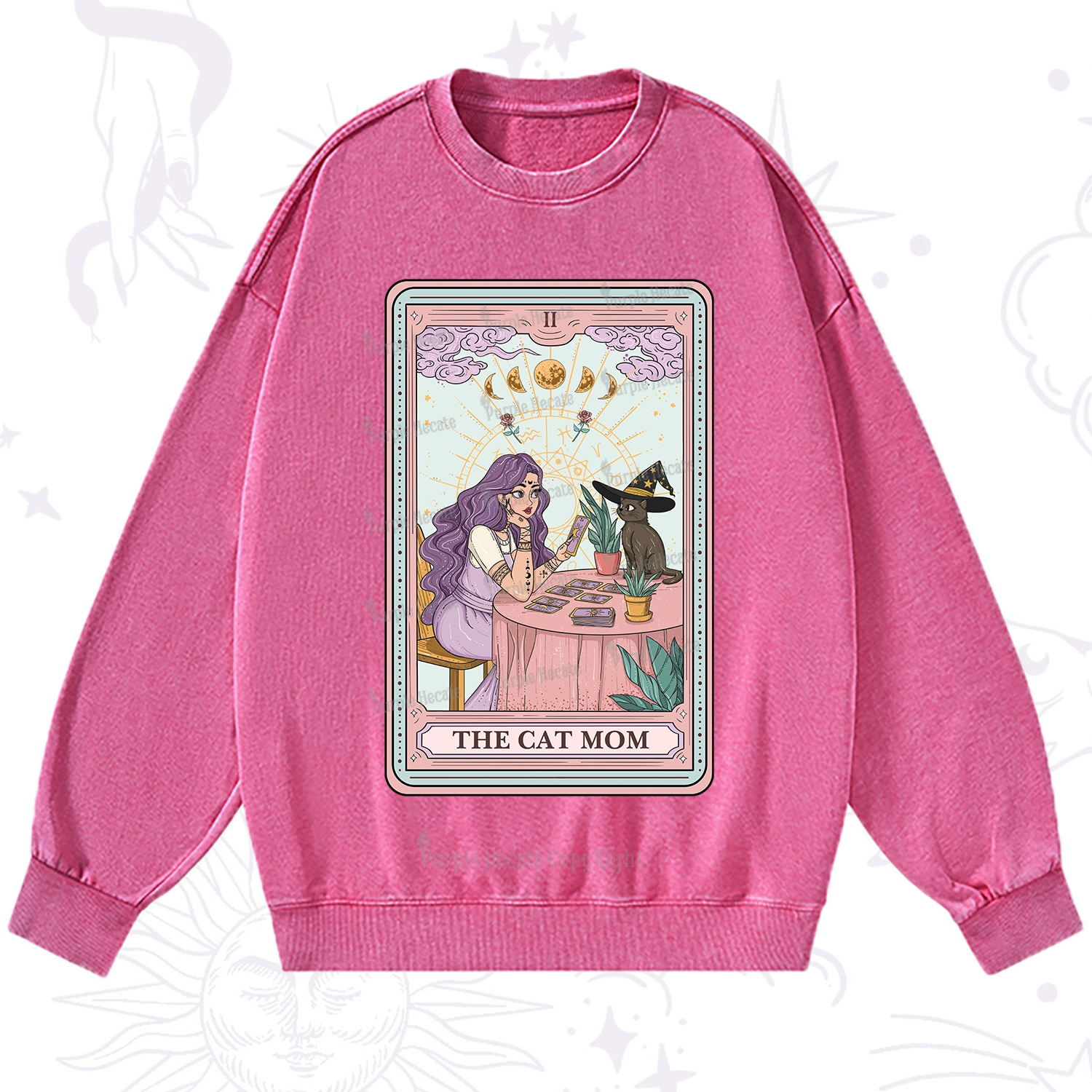 Purplehecate The Witchy Cat Mom Tarot Washed Sweatshirt