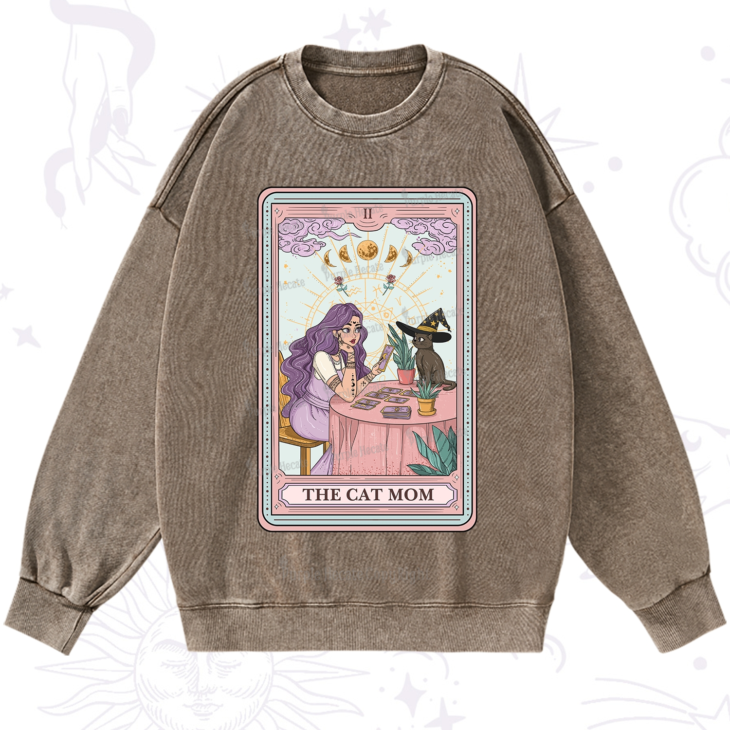 Purplehecate The Witchy Cat Mom Tarot Washed Sweatshirt