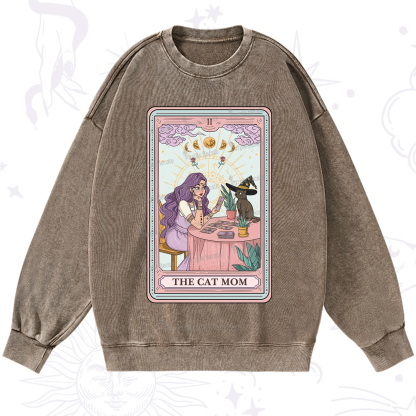 Purplehecate The Witchy Cat Mom Tarot Washed Sweatshirt