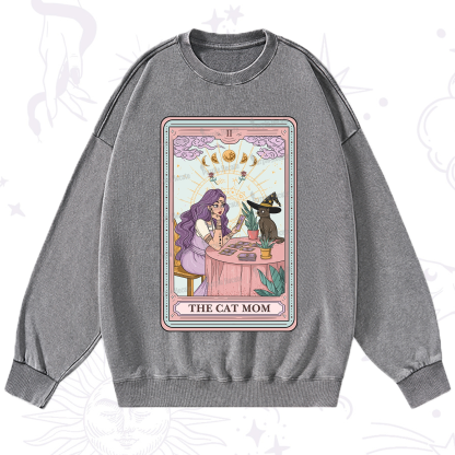 Purplehecate The Witchy Cat Mom Tarot Washed Sweatshirt