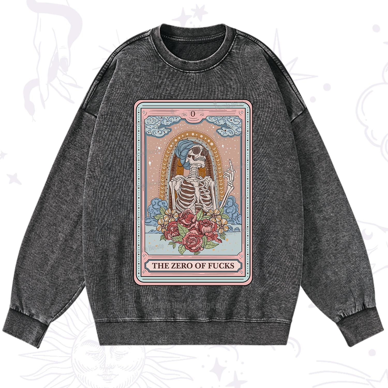 Purplehecate The Zero Of Fucks Tarot Card Washed Sweatshirt