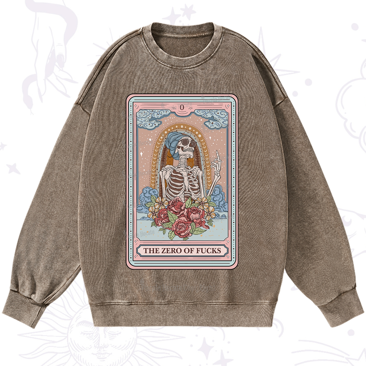 Purplehecate The Zero Of Fucks Tarot Card Washed Sweatshirt