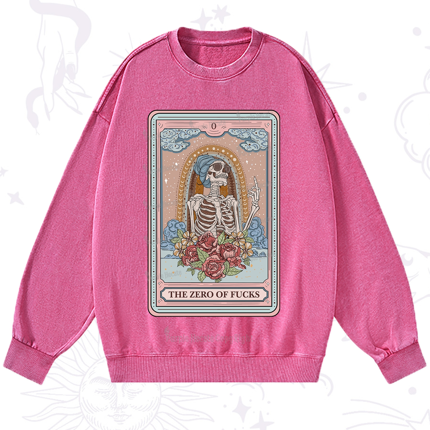 Purplehecate The Zero Of Fucks Tarot Card Washed Sweatshirt