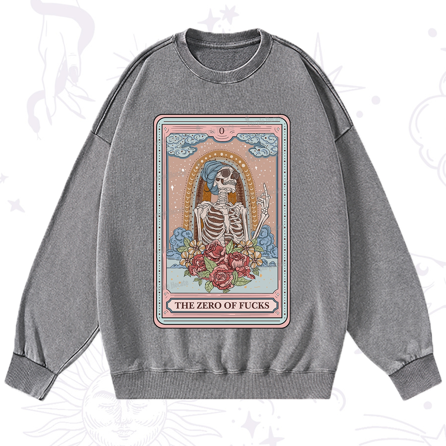 Purplehecate The Zero Of Fucks Tarot Card Washed Sweatshirt