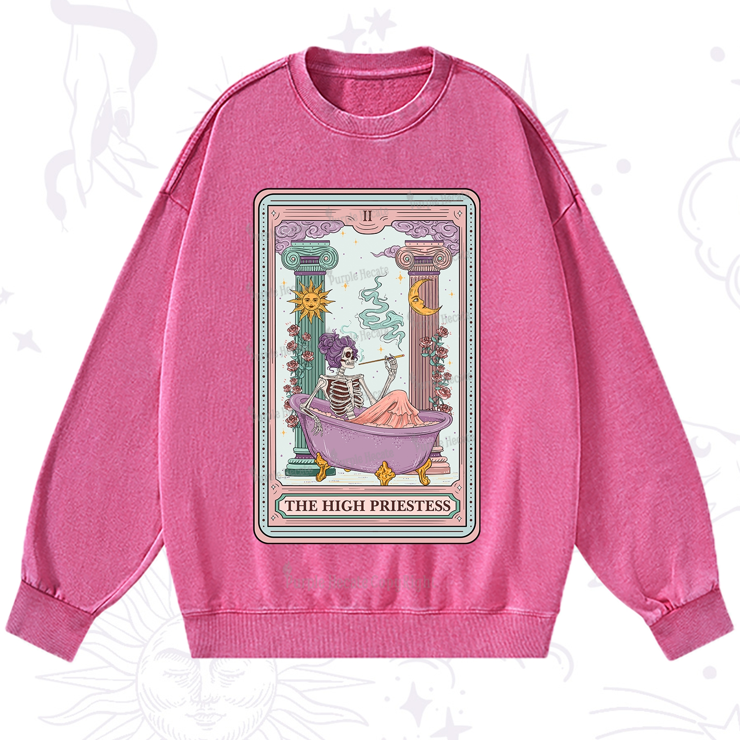 Purplehecate The Noble High Priestess Tarot Card Washed Sweatshirt