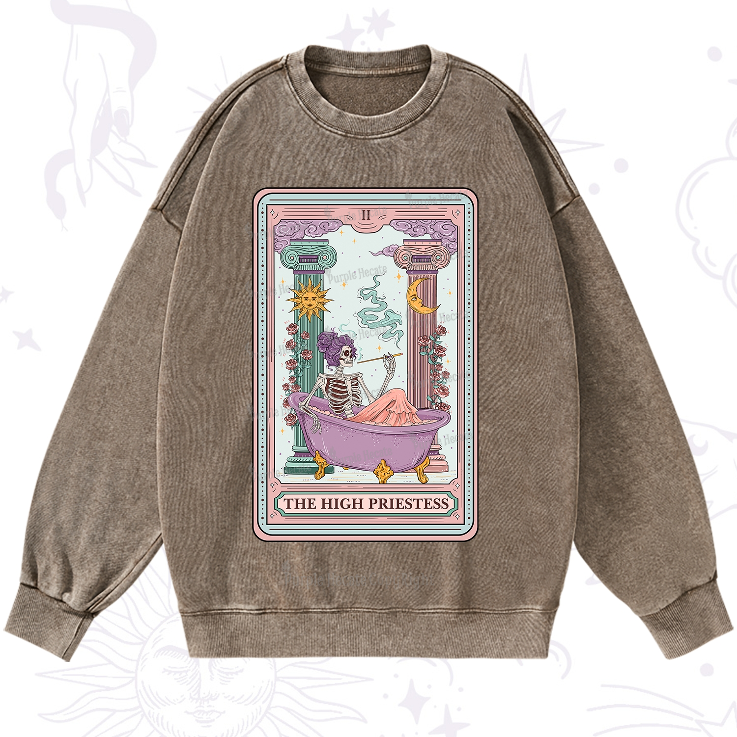 Purplehecate The Noble High Priestess Tarot Card Washed Sweatshirt