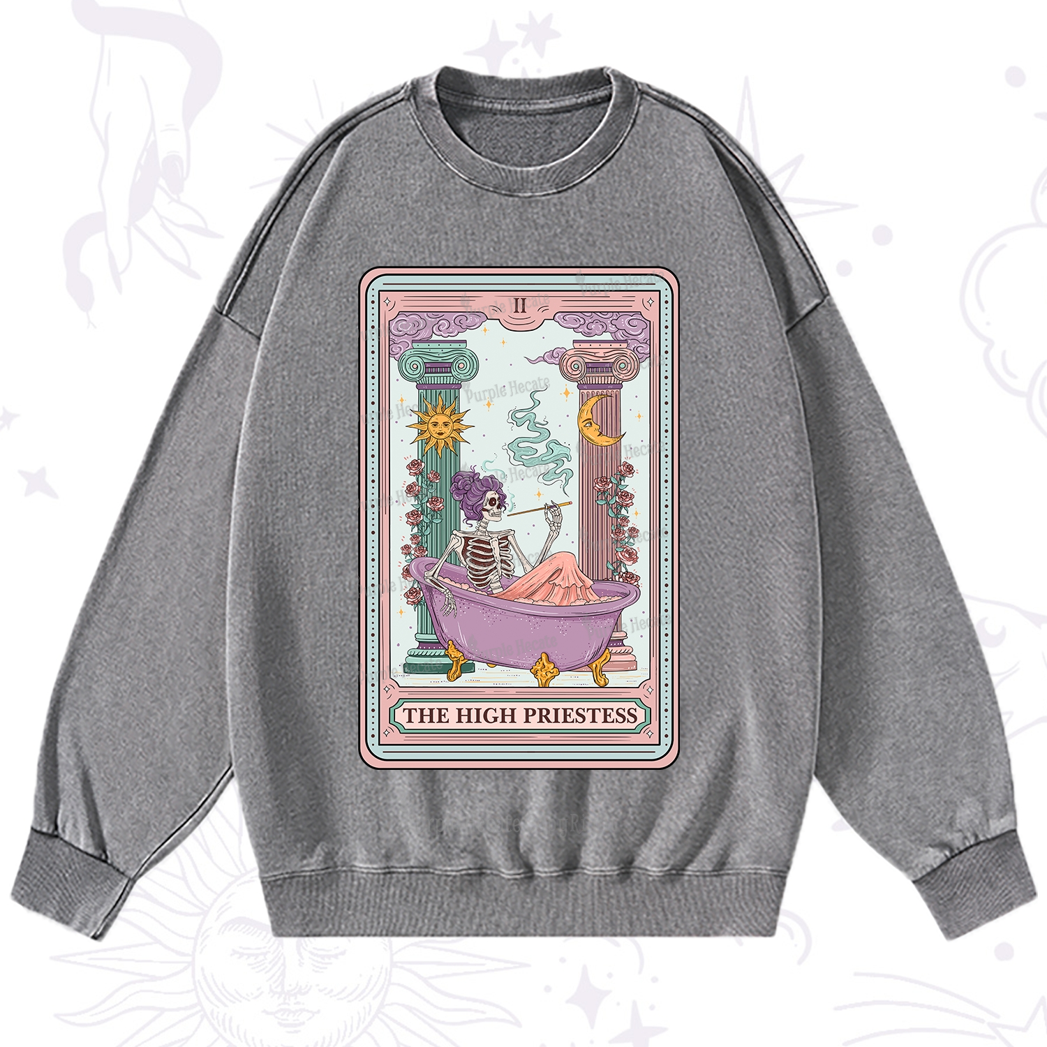 Purplehecate The Noble High Priestess Tarot Card Washed Sweatshirt