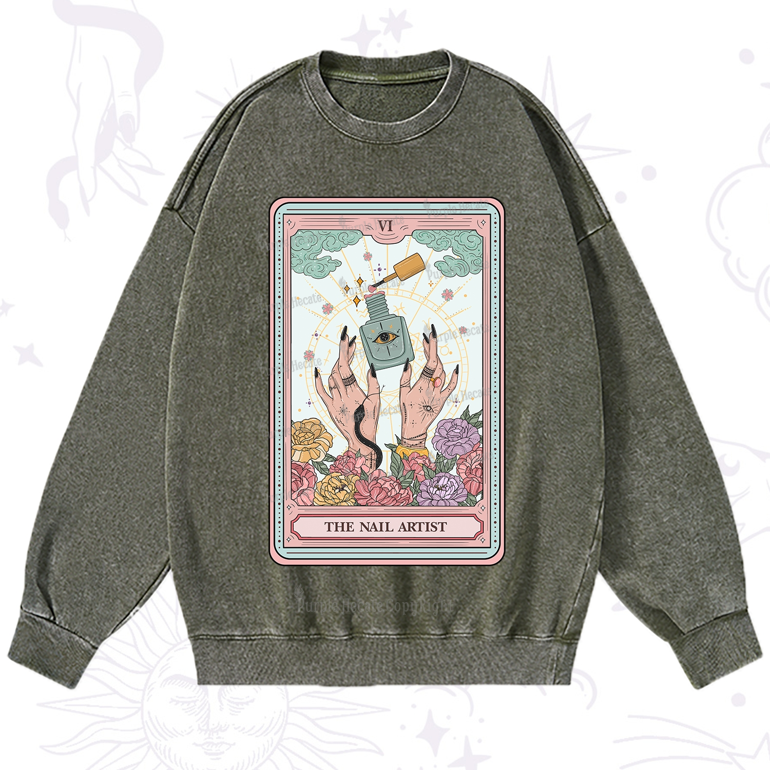 Purplehecate The Nail Artist Life Tarot Washed Sweatshirt