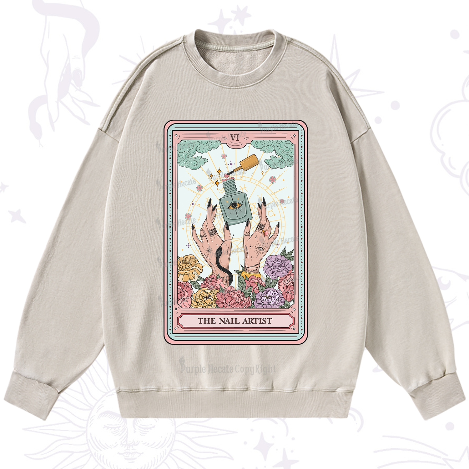 Purplehecate The Nail Artist Life Tarot Washed Sweatshirt