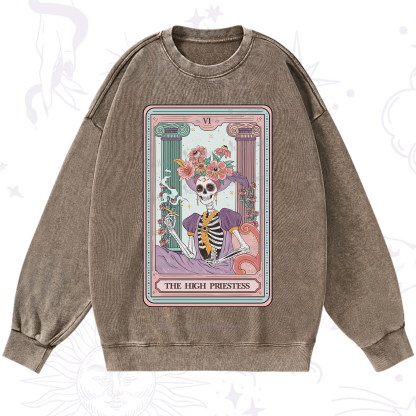 Purplehecate The High Priestess Skeleton Tarot Washed Sweatshirt