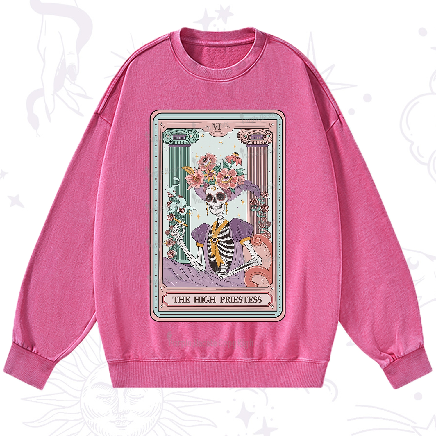 Purplehecate The High Priestess Skeleton Tarot Washed Sweatshirt