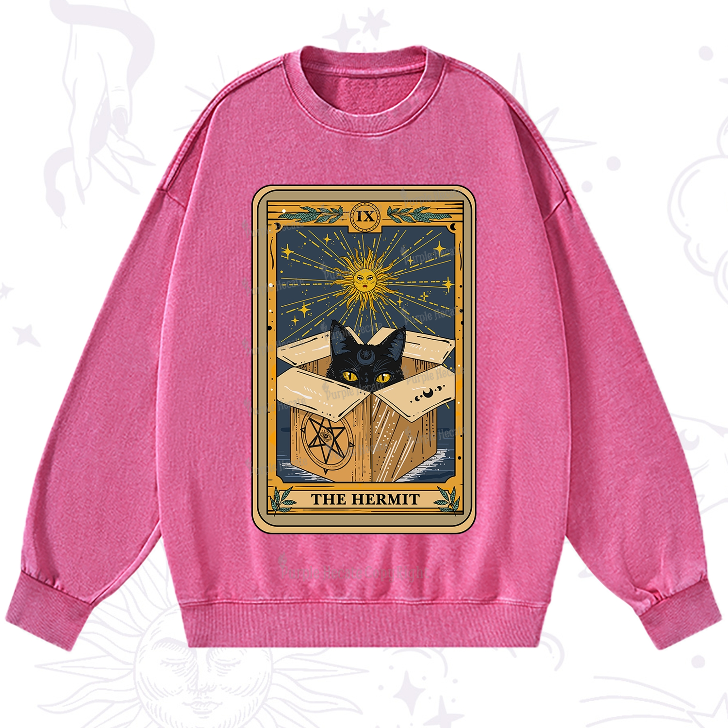 Purplehecate The Hermit Cat Tarot Card Washed Sweatshirt