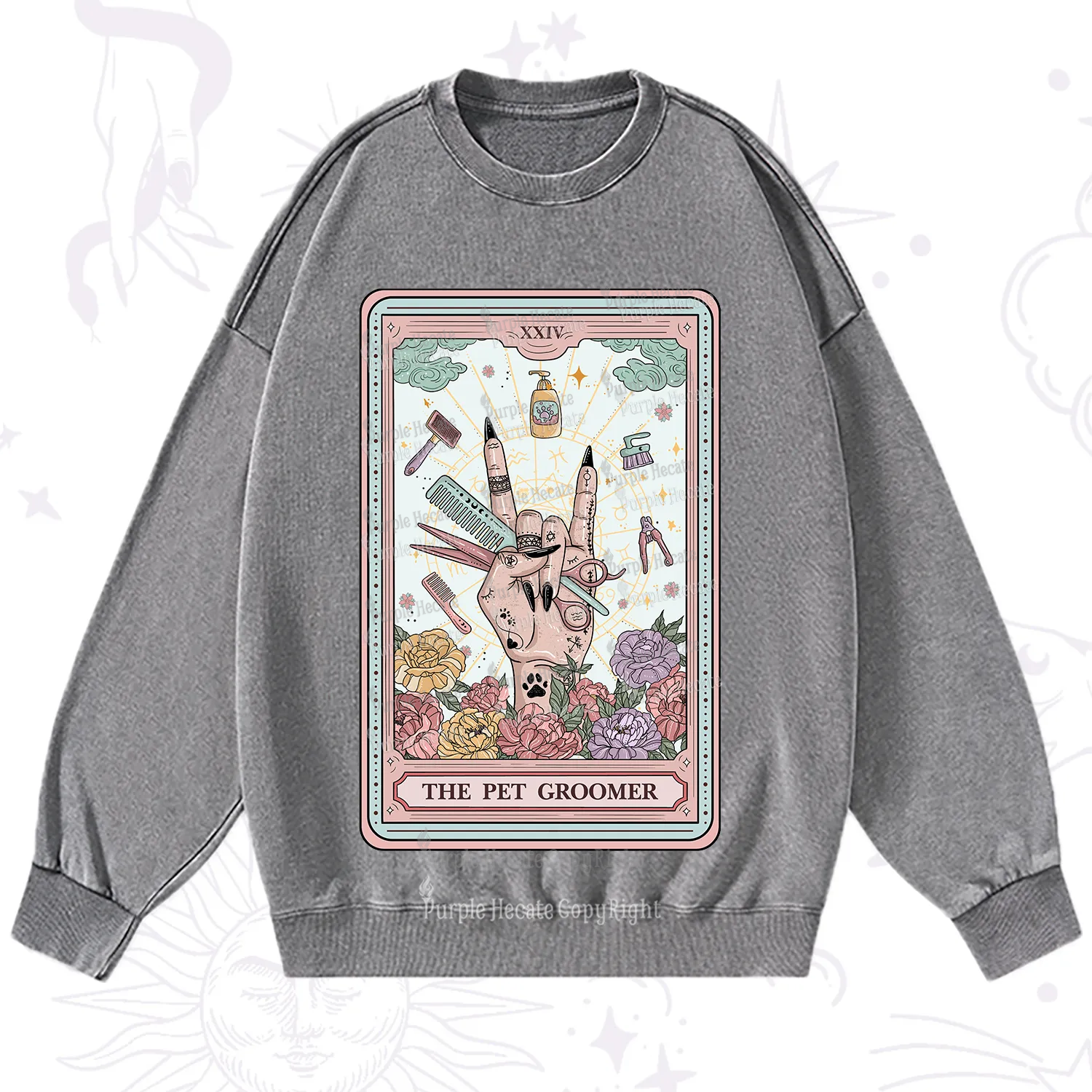 Purplehecate The Pet Groomer Tarot Card Washed Sweatshirt