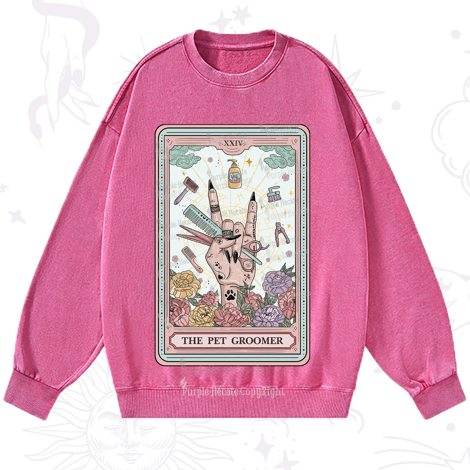 Purplehecate The Pet Groomer Tarot Card Washed Sweatshirt