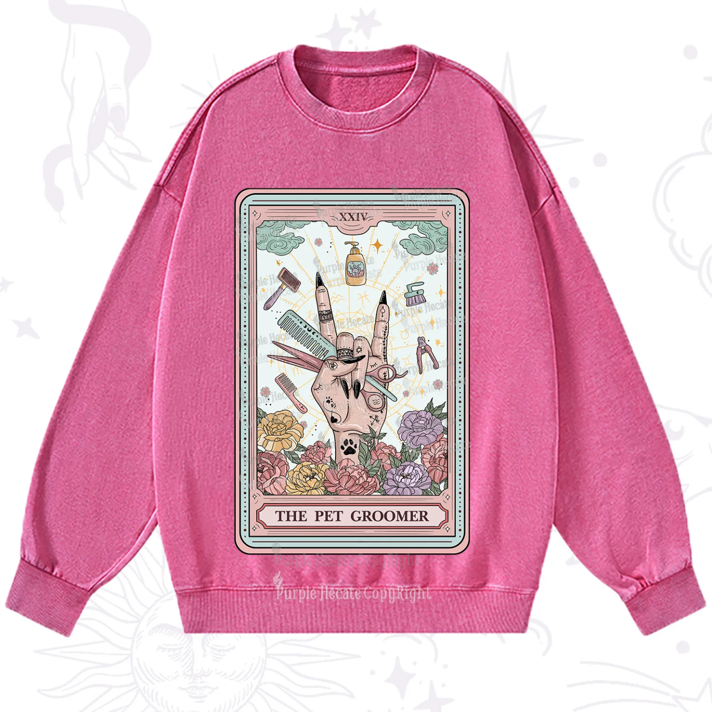 Purplehecate The Pet Groomer Tarot Card Washed Sweatshirt