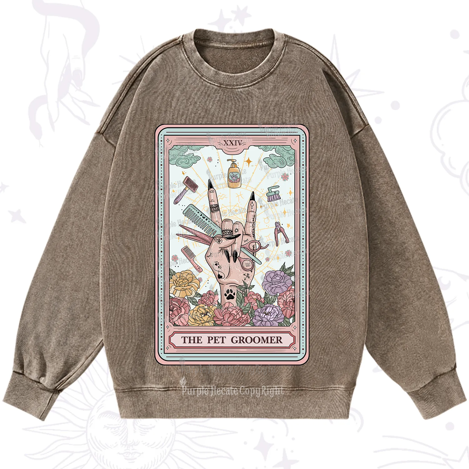 Purplehecate The Pet Groomer Tarot Card Washed Sweatshirt