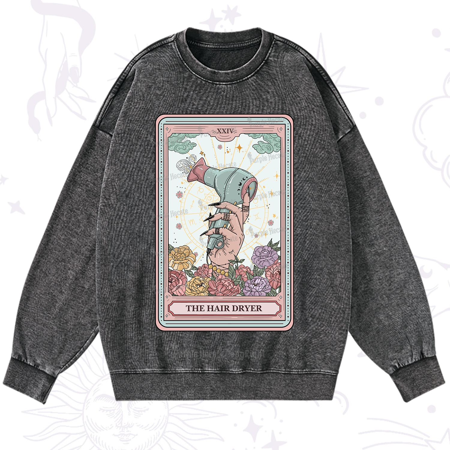 Purplehecate The Hair Dryer Life Tarot Washed Sweatshirt
