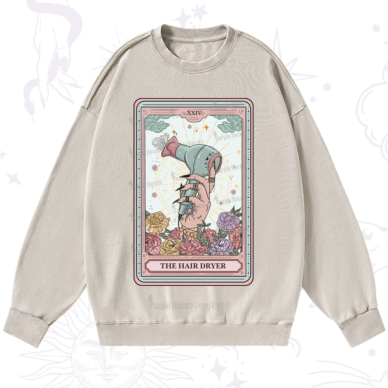 Purplehecate The Hair Dryer Life Tarot Washed Sweatshirt