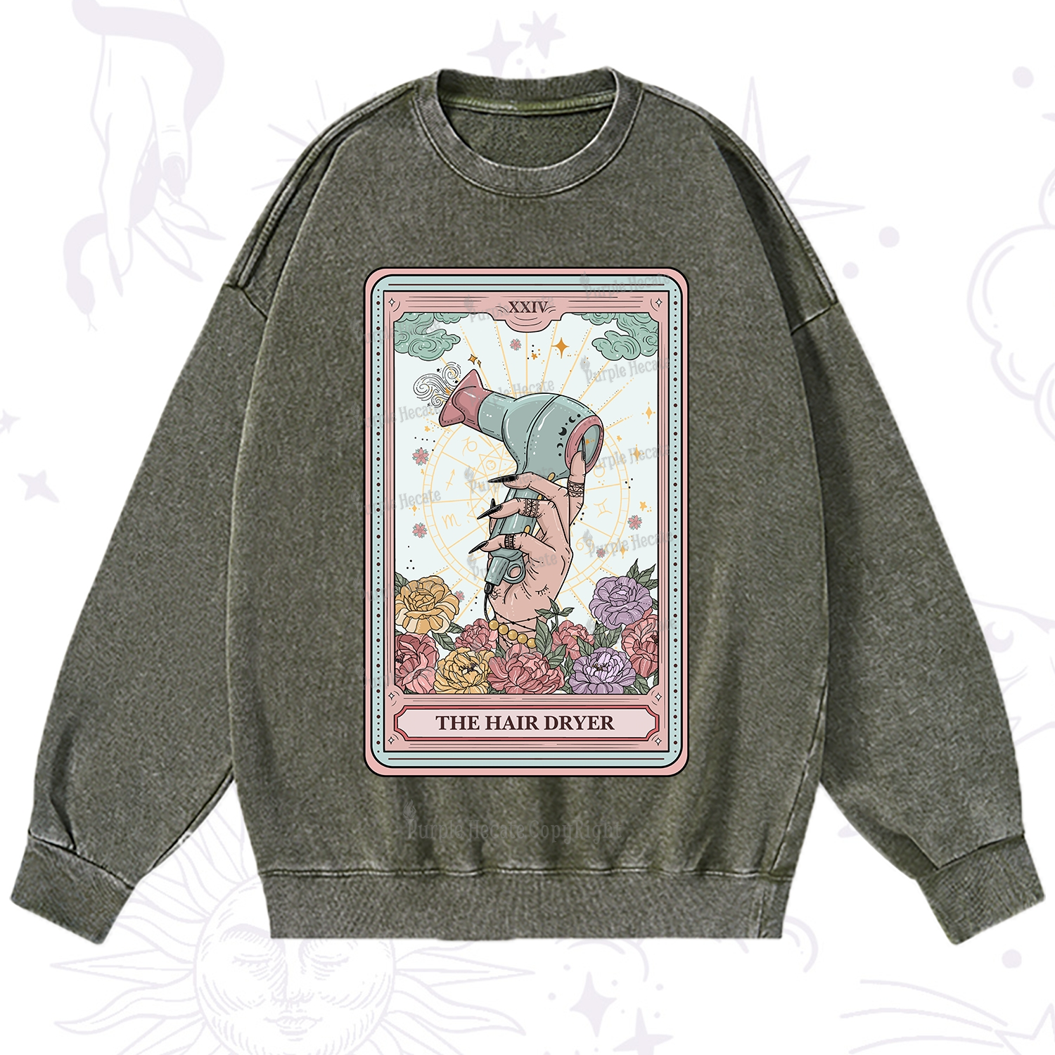 Purplehecate The Hair Dryer Life Tarot Washed Sweatshirt
