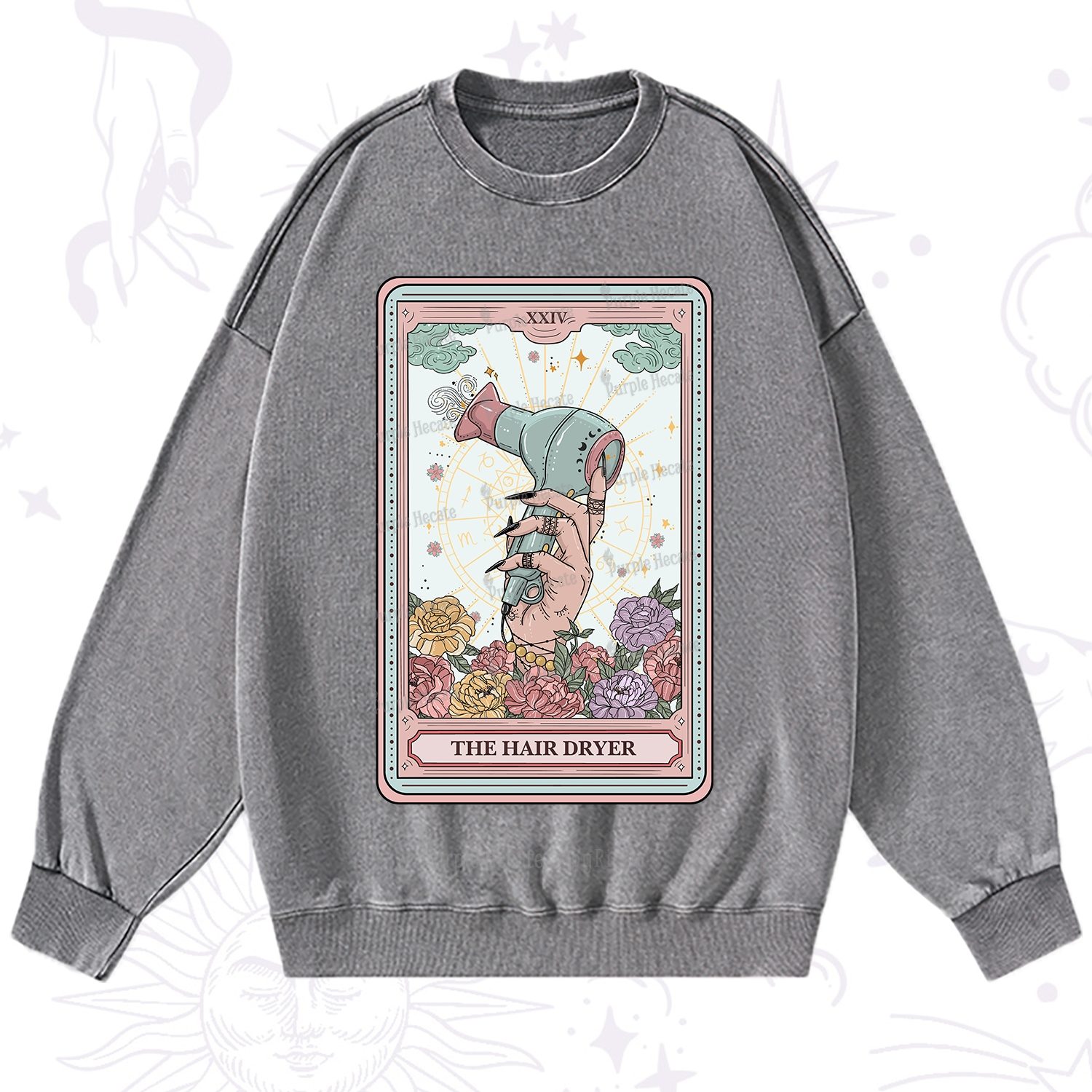 Purplehecate The Hair Dryer Life Tarot Washed Sweatshirt