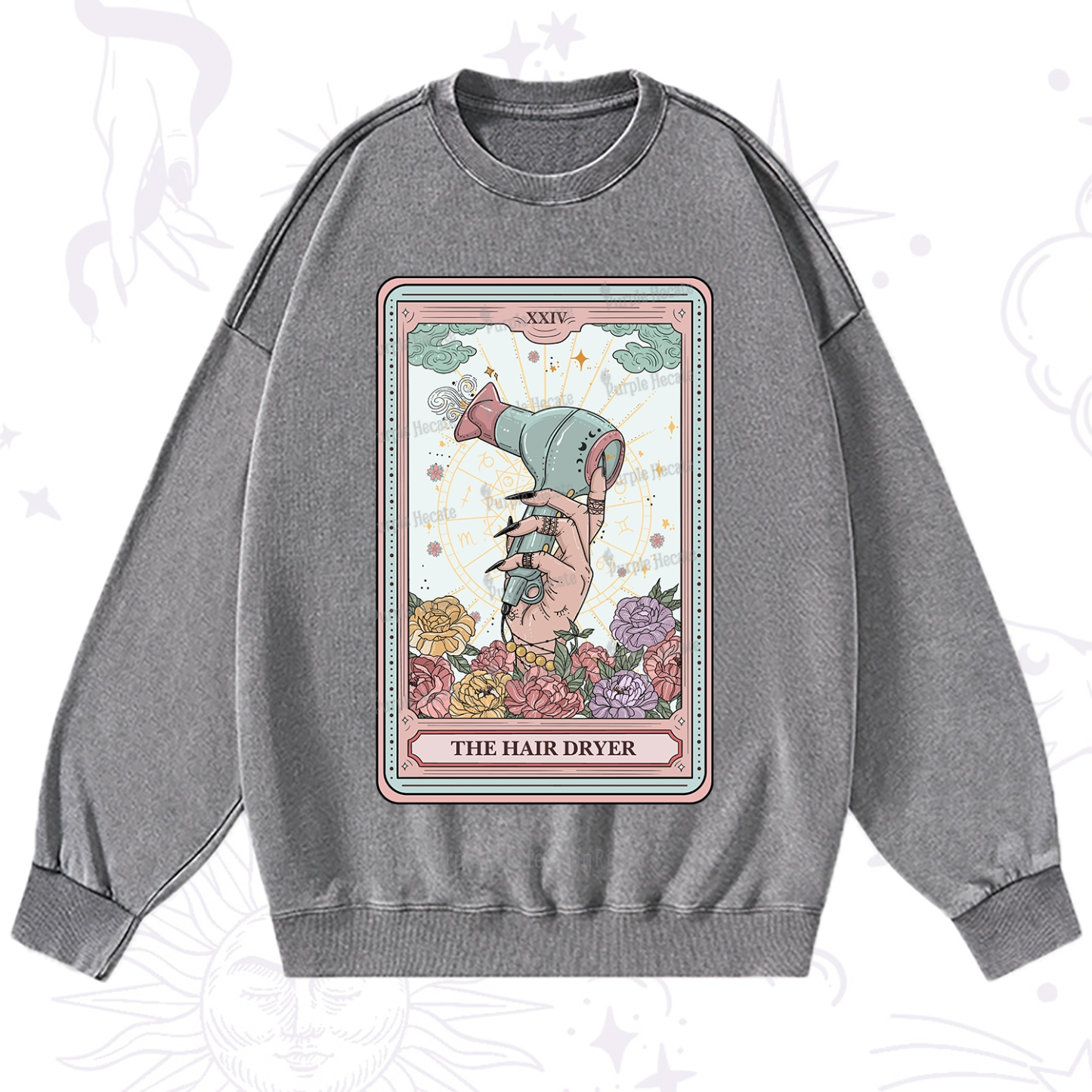 Purplehecate The Hair Dryer Life Tarot Washed Sweatshirt
