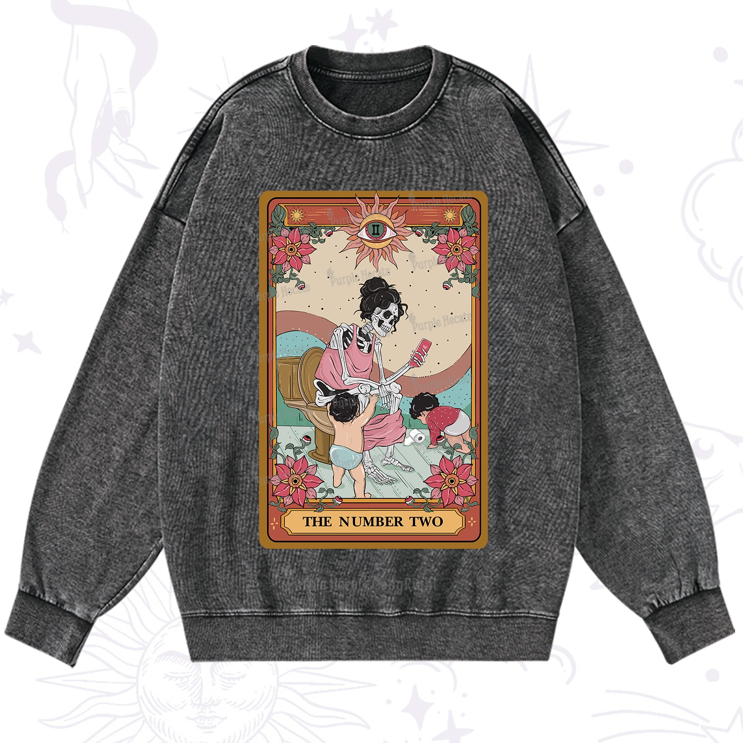 Purplehecate The Number Two Tarot Washed Sweatshirt