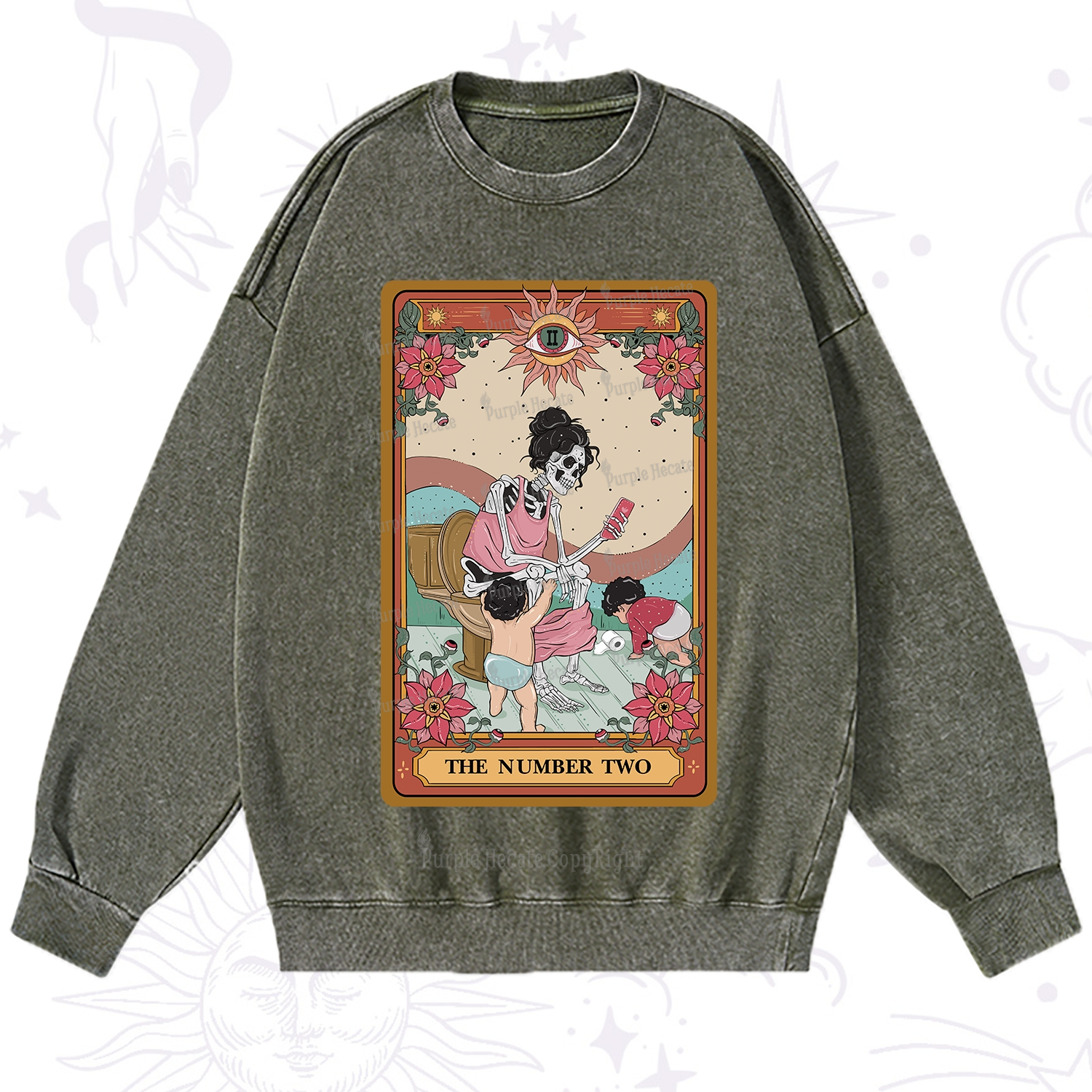 Purplehecate The Number Two Tarot Washed Sweatshirt