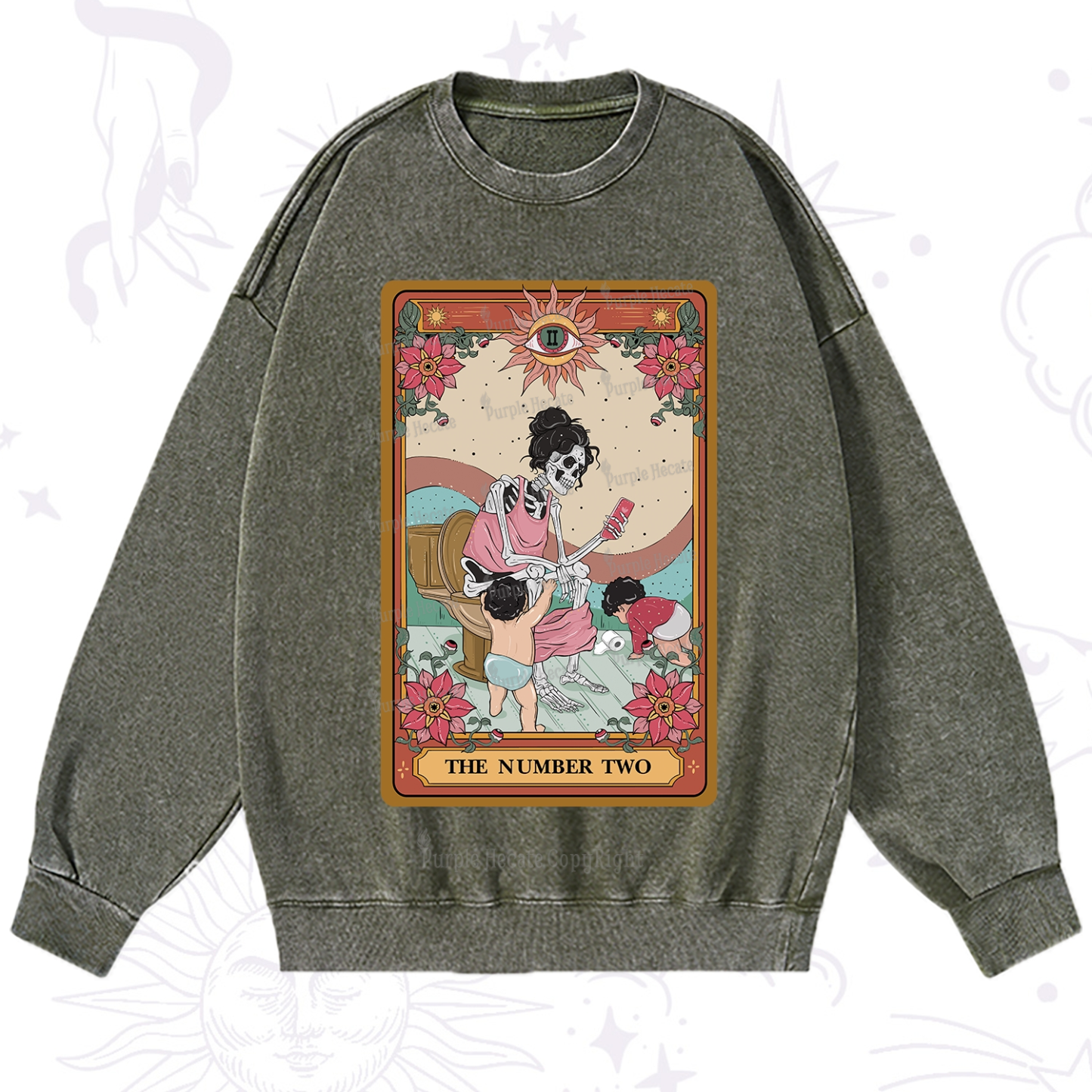 Purplehecate The Number Two Tarot Washed Sweatshirt