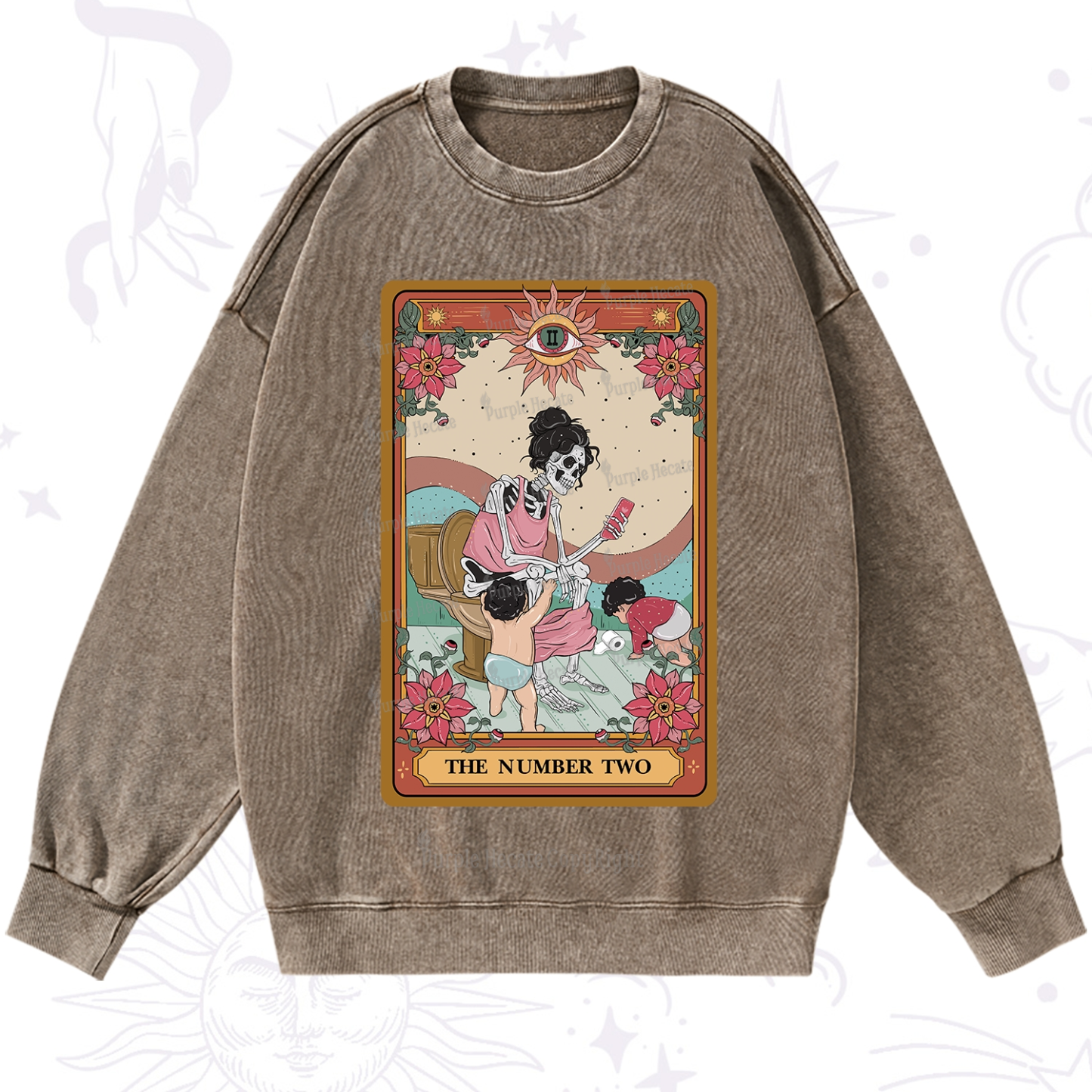 Purplehecate The Number Two Tarot Washed Sweatshirt
