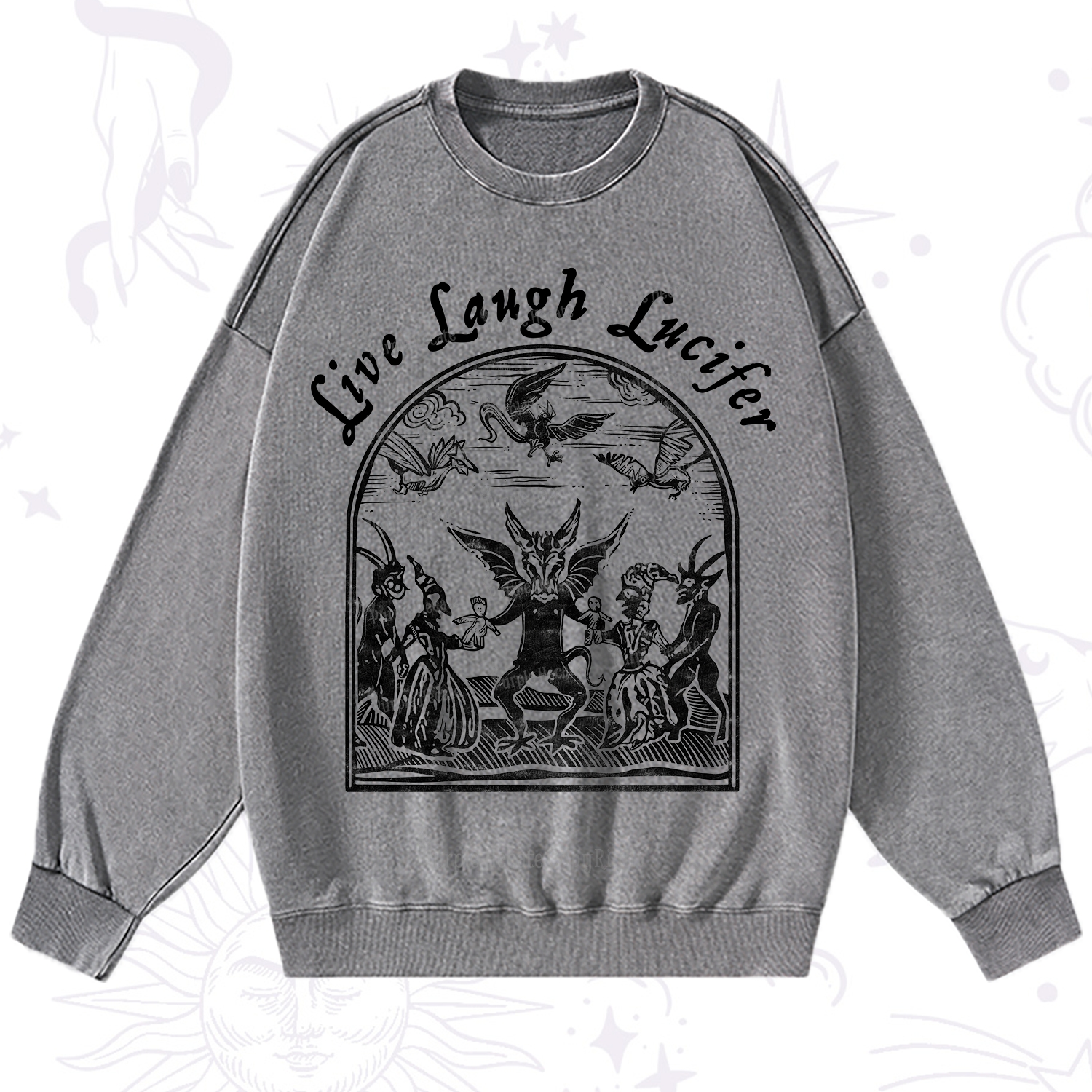 Purplehecate Live Laugh Lucifer Washed Sweatshirt