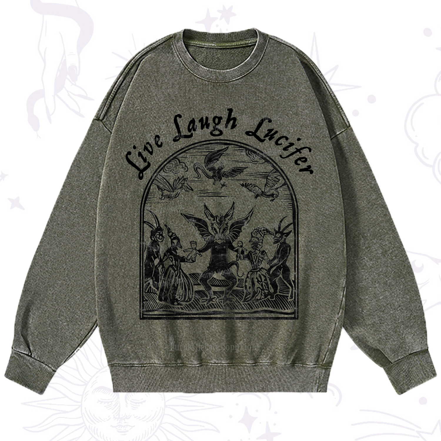 Purplehecate Live Laugh Lucifer Washed Sweatshirt