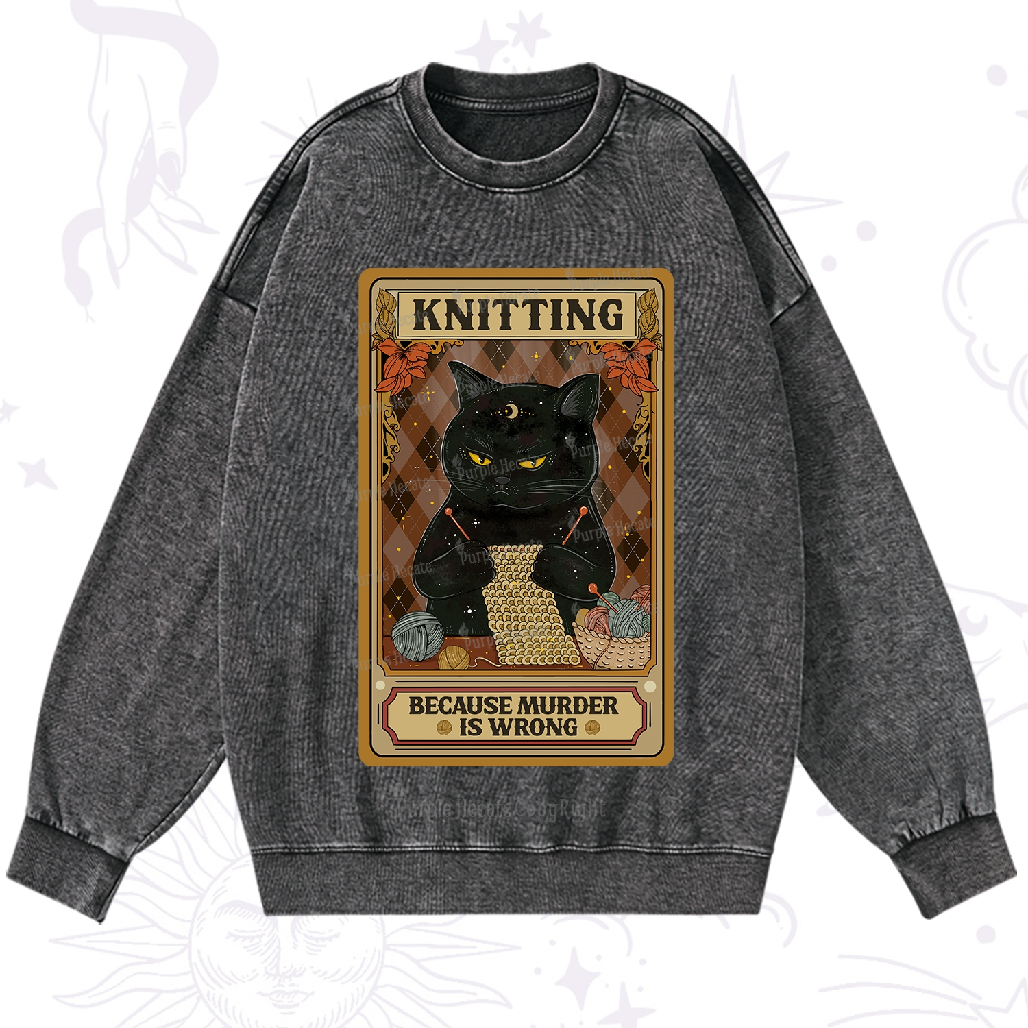 Purplehecate Knitting Because Murder Is Wrong Washed Sweatshirt