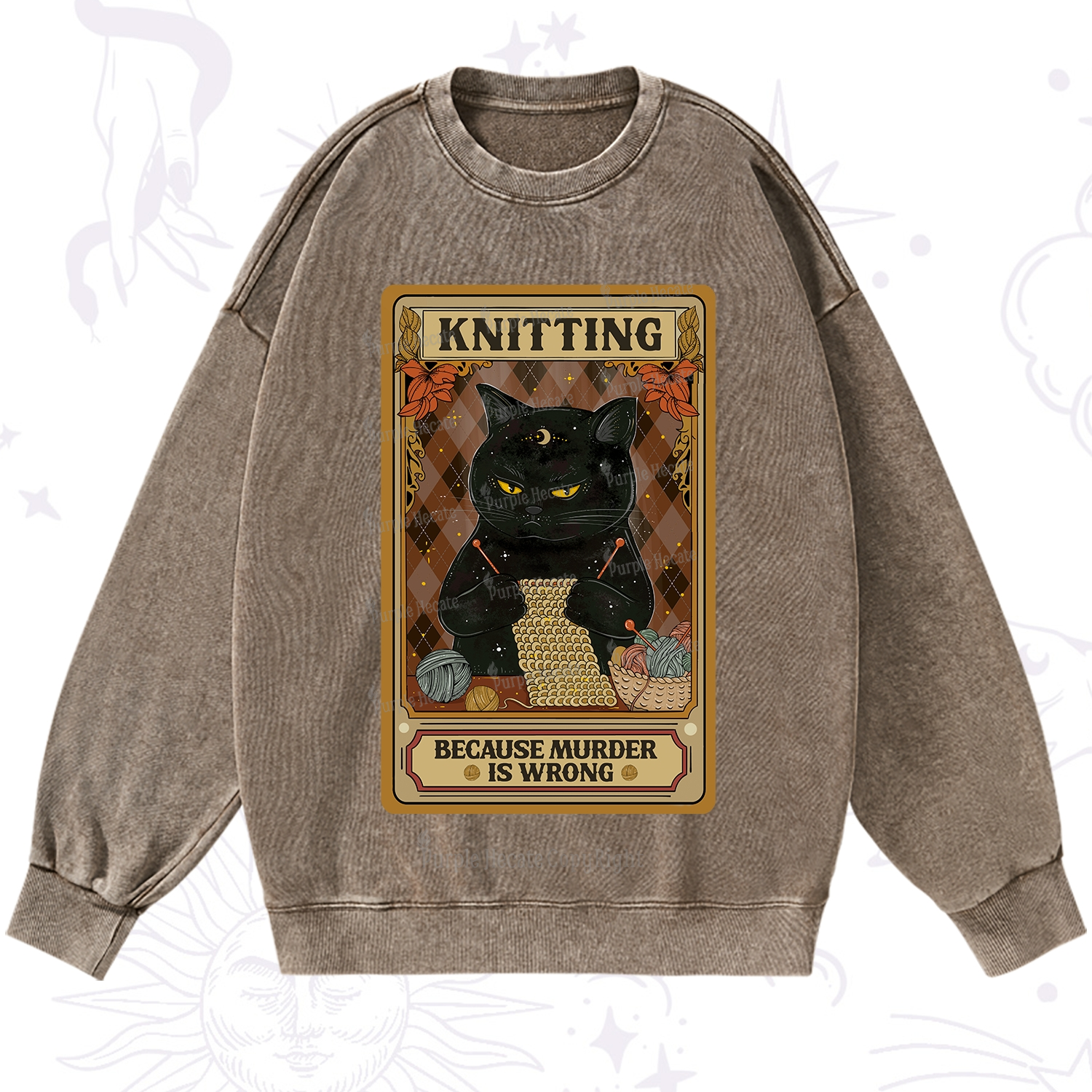 Purplehecate Knitting Because Murder Is Wrong Washed Sweatshirt