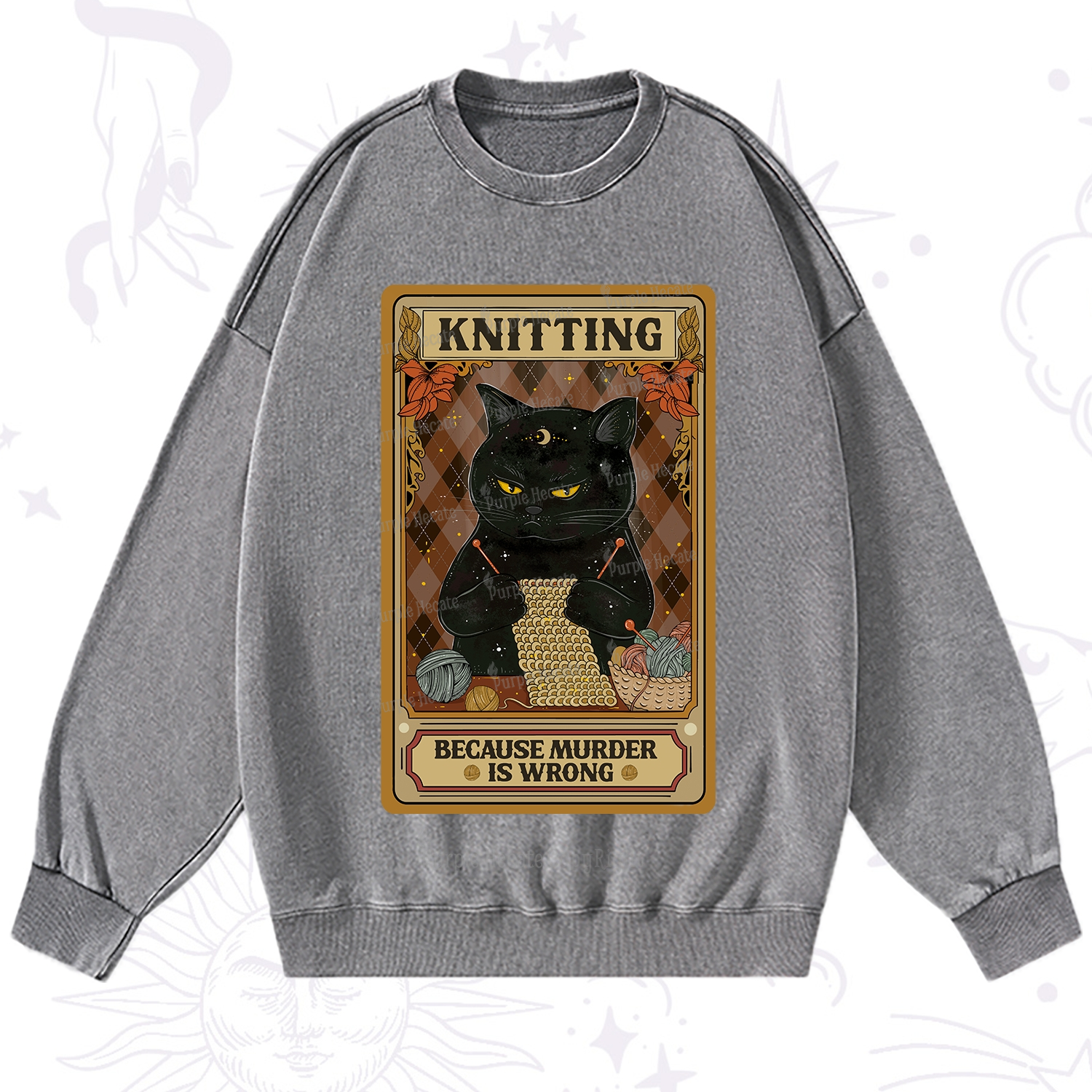 Purplehecate Knitting Because Murder Is Wrong Washed Sweatshirt
