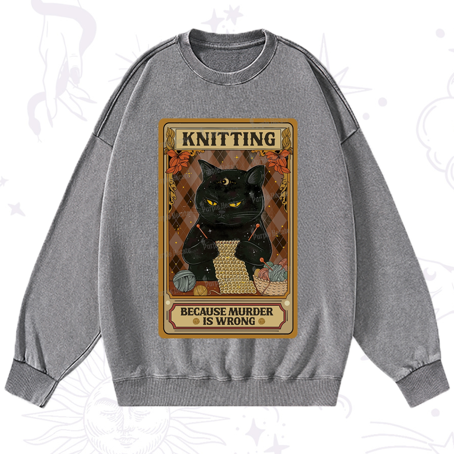 Purplehecate Knitting Because Murder Is Wrong Washed Sweatshirt