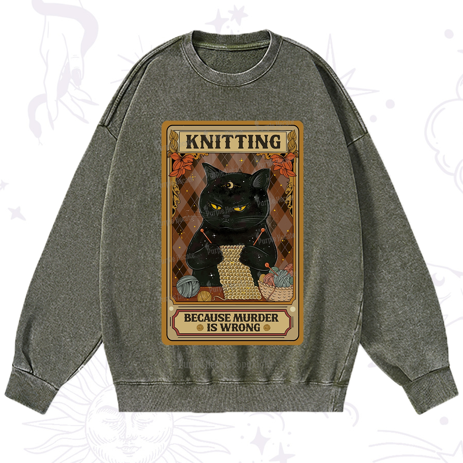Purplehecate Knitting Because Murder Is Wrong Washed Sweatshirt
