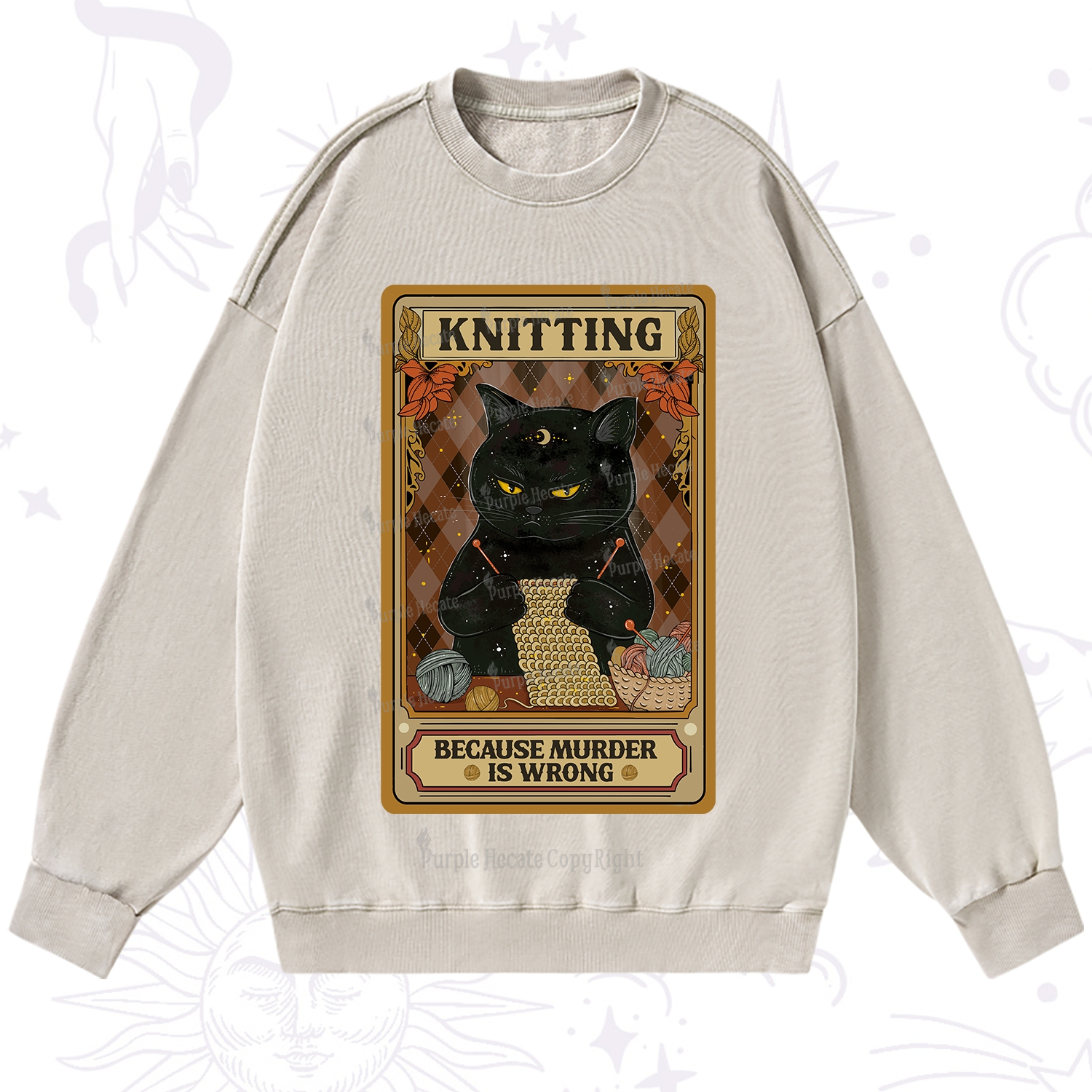 Purplehecate Knitting Because Murder Is Wrong Washed Sweatshirt