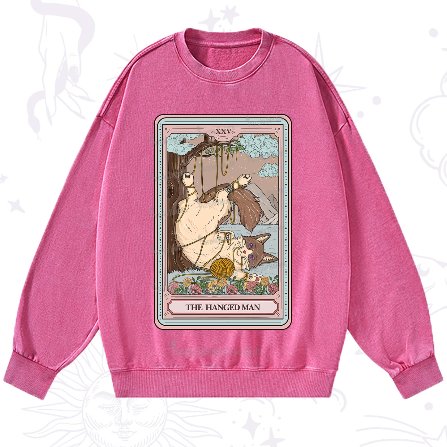 Purplehecate The Hanged Man Tarot Cat Washed Sweatshirt