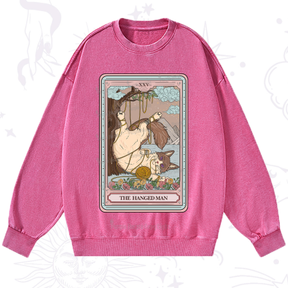 Purplehecate The Hanged Man Tarot Cat Washed Sweatshirt