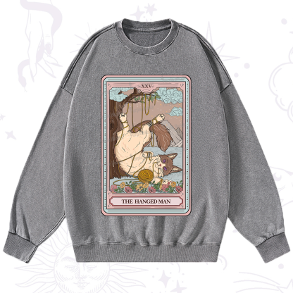 Purplehecate The Hanged Man Tarot Cat Washed Sweatshirt