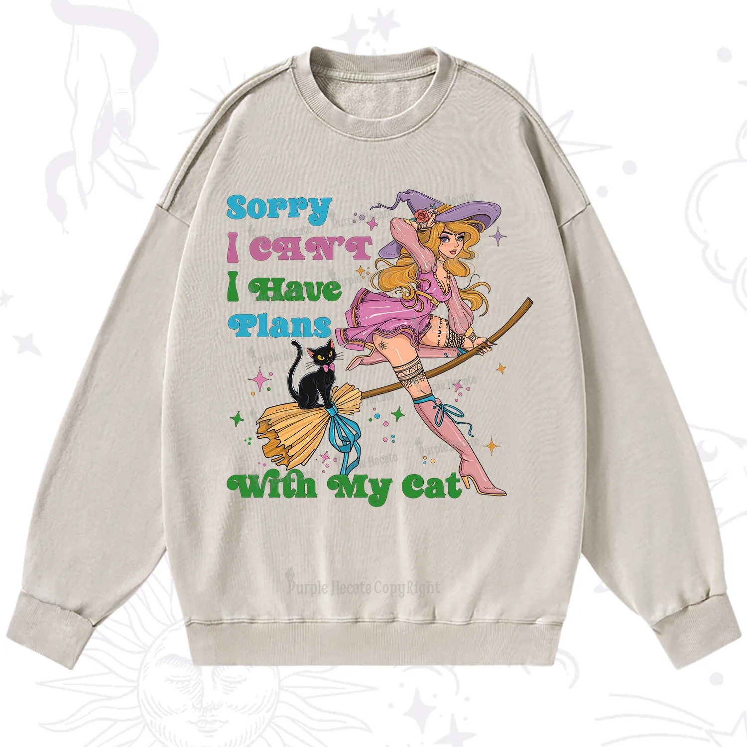 Purplehecate Sorry I Can’t I Have Plans With My Cat Washed Sweatshirt