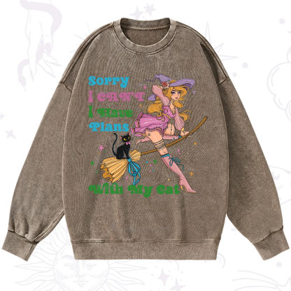 Purplehecate Sorry I Can’t I Have Plans With My Cat Washed Sweatshirt