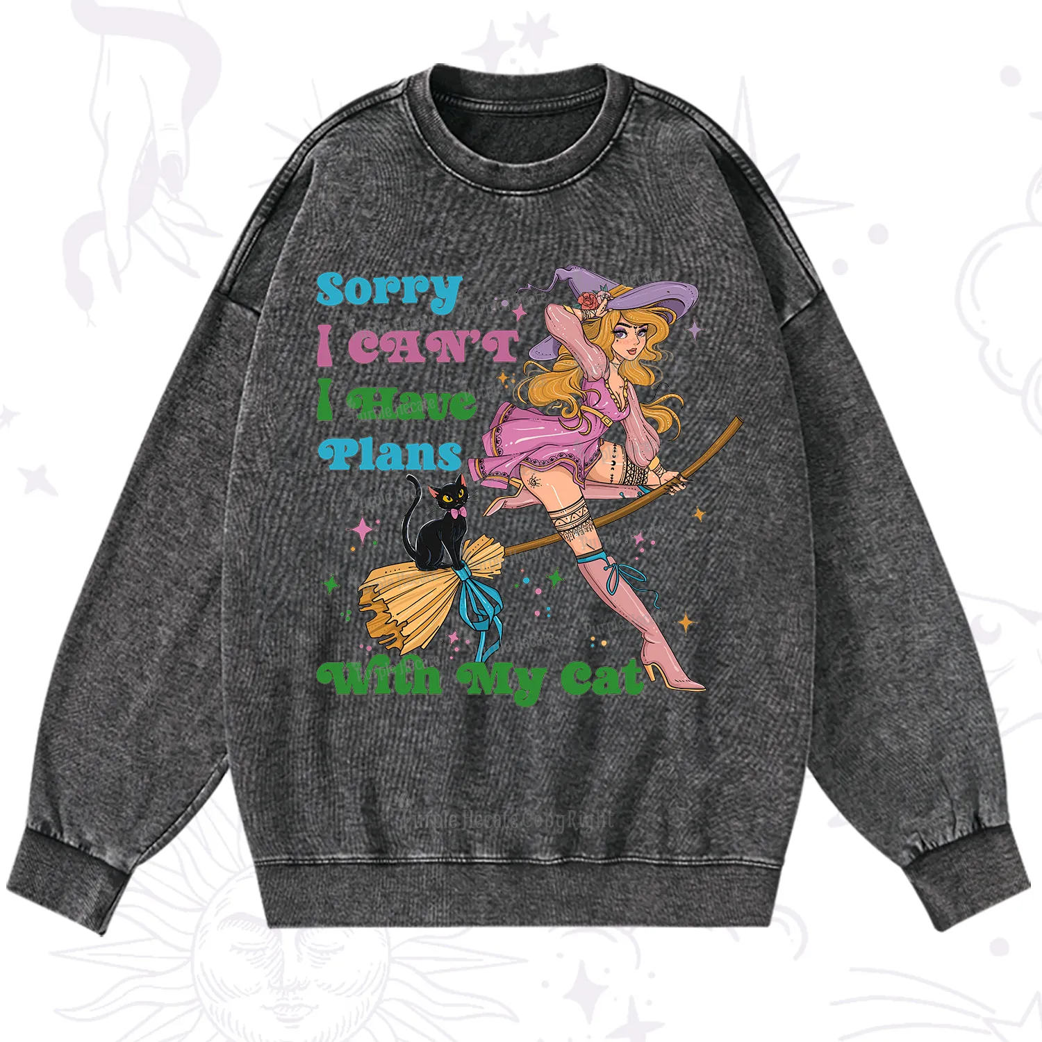 Purplehecate Sorry I Can’t I Have Plans With My Cat Washed Sweatshirt