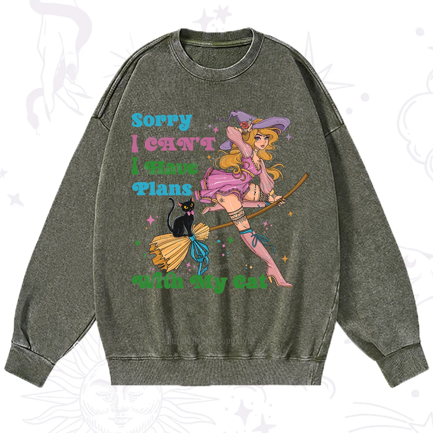 Purplehecate Sorry I Can’t I Have Plans With My Cat Washed Sweatshirt